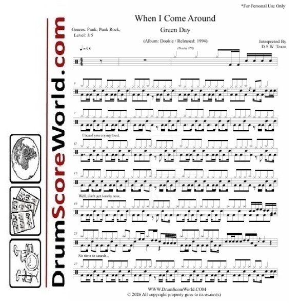 Green Day - When I Come Around | Drum Sheet